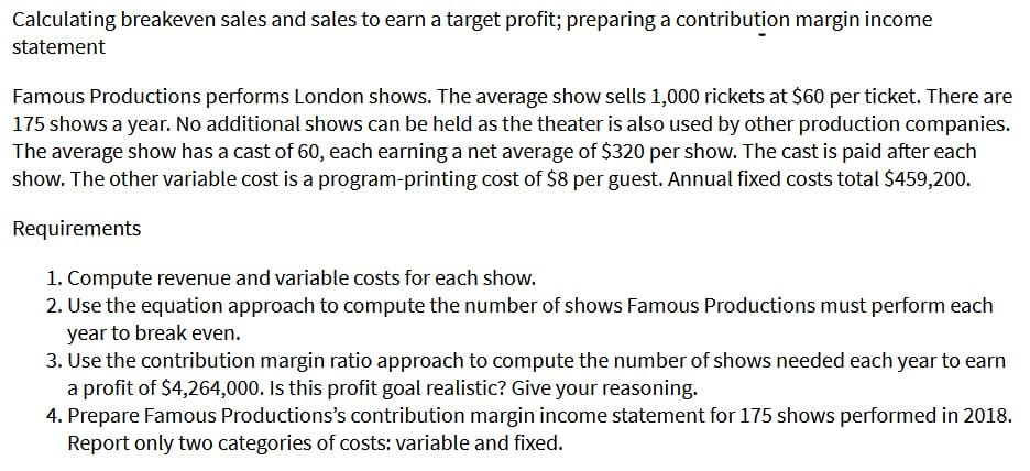 Calculating Contribution Margin Breakeven Sales A Course Hero Calculating Contribution Margin Breakeven Sales A Course Hero