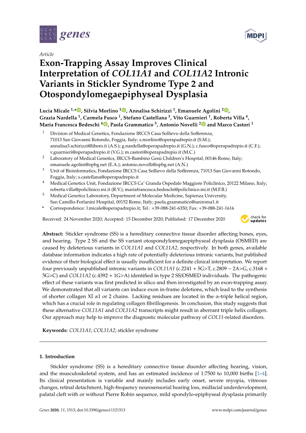Exon Trapping Assay Improves Clinical Interpretation Of Col11a1 And Exon Trapping Assay Improves Clinical Interpretation Of Col11a1 And