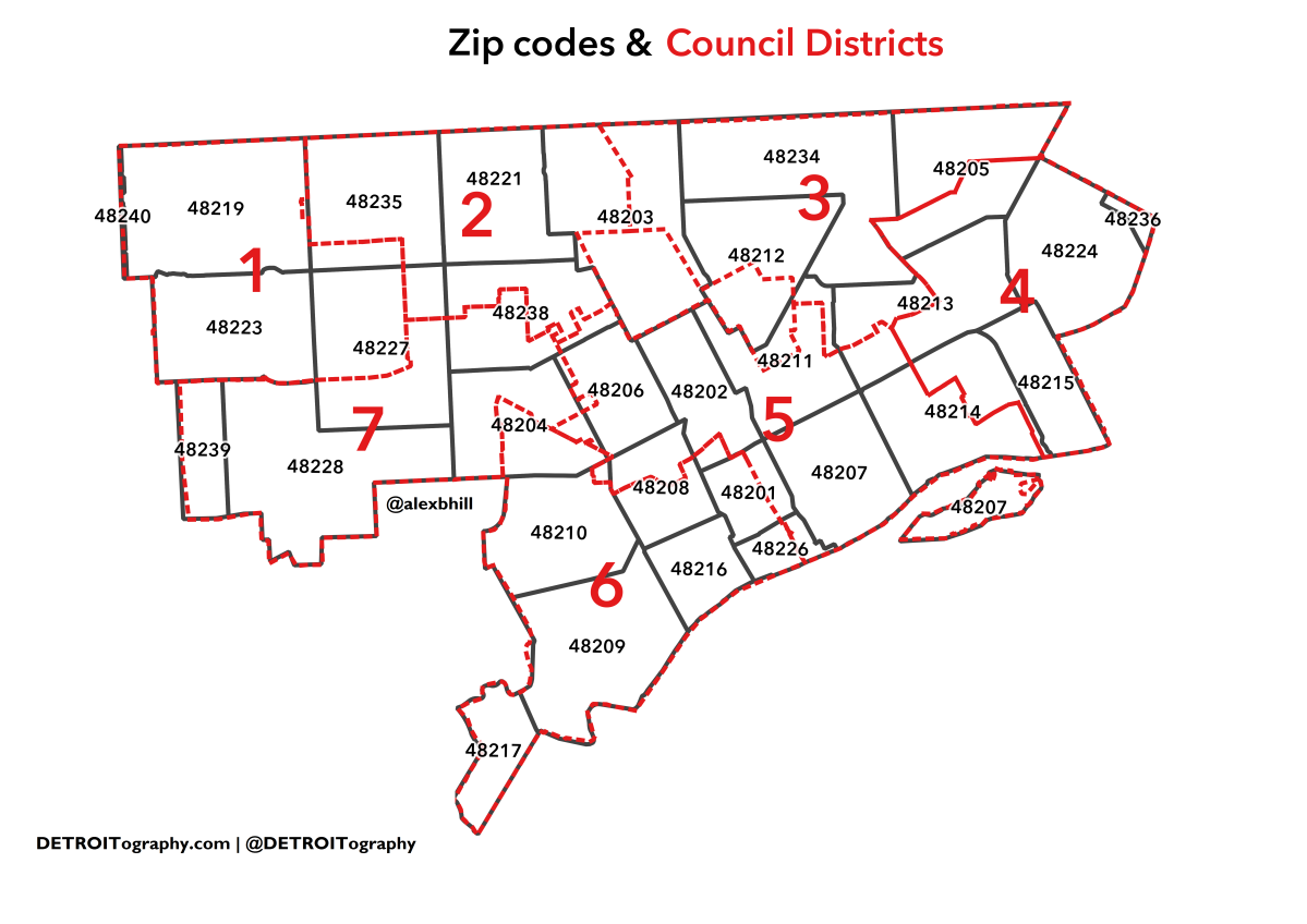 Map Data Conundrums With Zip Codes And Council Districts In Detroit Map Data Conundrums With Zip Codes And Council Districts In Detroit