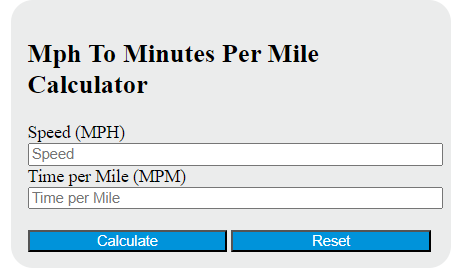 Minutes Per Mile To Mph Conversion Calculator Minutes Per Mile To Mph Conversion Calculator