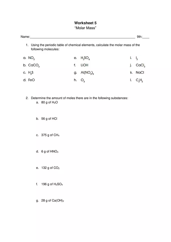 Molar Mass Worksheet Study Notes Environmental Science Docsity Molar Mass Worksheet Study Notes Environmental Science Docsity