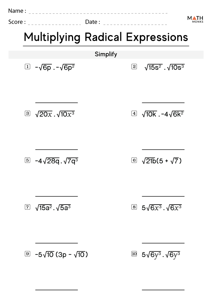 Multiply Radicals With Variables Worksheet Multiply Radicals With Variables Worksheet