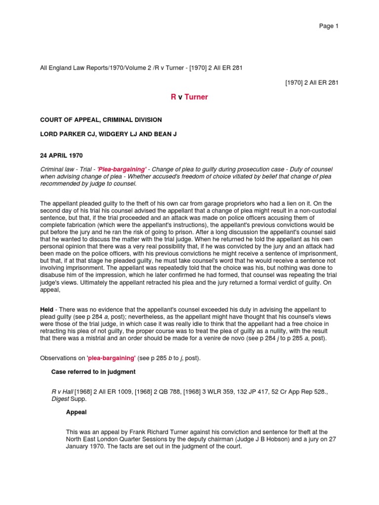 R V Turner Case Law R V Turner No 2 Court Of Appeal Criminal R V Turner Case Law R V Turner No 2 Court Of Appeal Criminal
