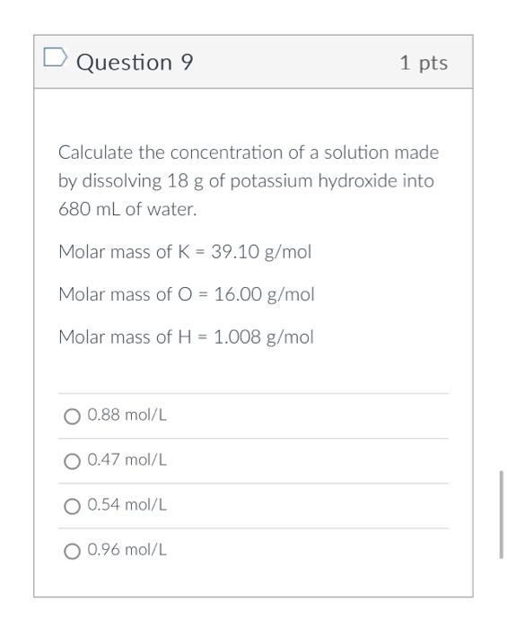 Solved Question 9 1Pts Calculate The Concentration Of A Chegg Com Solved Question 9 1Pts Calculate The Concentration Of A Chegg Com